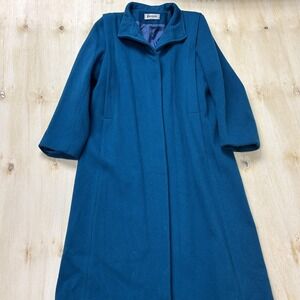 Vintage Forecaster Of Boston Coat Womens 7/8 Blue Wool Long Overcoat USA Lined